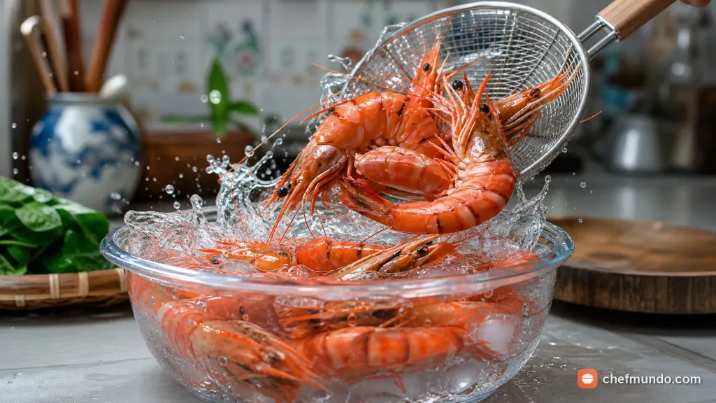 Thao tác dùng tăm rút sạch sợi chỉ đen ở sống lưng tôm sú