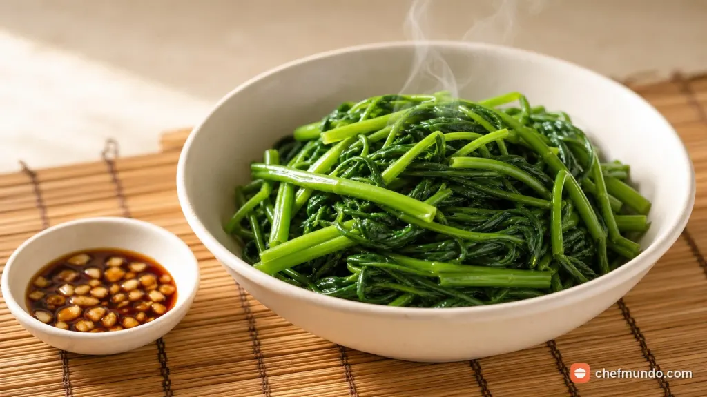 Bó rau muống tươi xanh giàu vitamin A và carotenoid tự nhiên có lợi cho sức khỏe đôi mắt