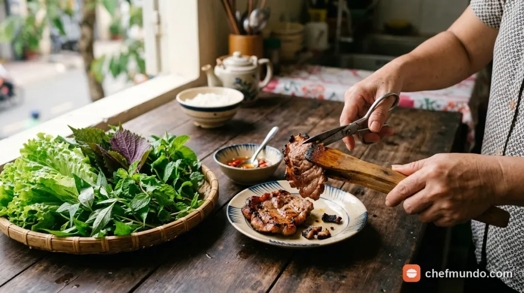 Chuẩn bị thịt nạc tẩm ướp thảo mộc tươi trước khi nướng bằng nồi chiên không dầu an toàn cho mẹ bầu