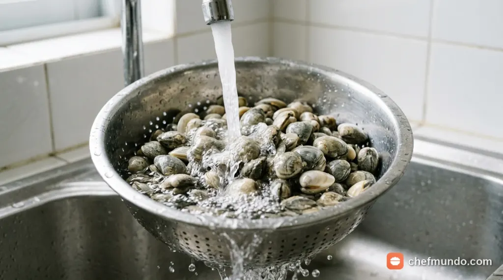 Nguyên liệu ngao biển tươi sống và rau mồng tơi sạch chuẩn bị cho món canh an toàn thai kỳ