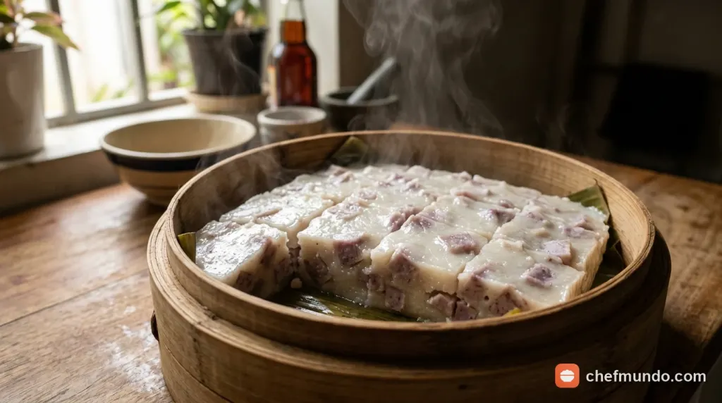 Khuôn bánh hấp nước cốt dừa dẻo mịn vừa chín tới trong xửng hấp cách thủy