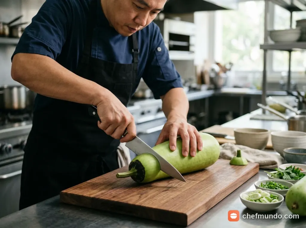 Quả bầu tươi ngon được cắt lát chuẩn bị chế biến
