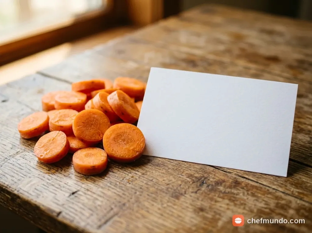 Những lát cà rốt tươi cắt mỏng nằm bên cạnh một bảng đo thị lực