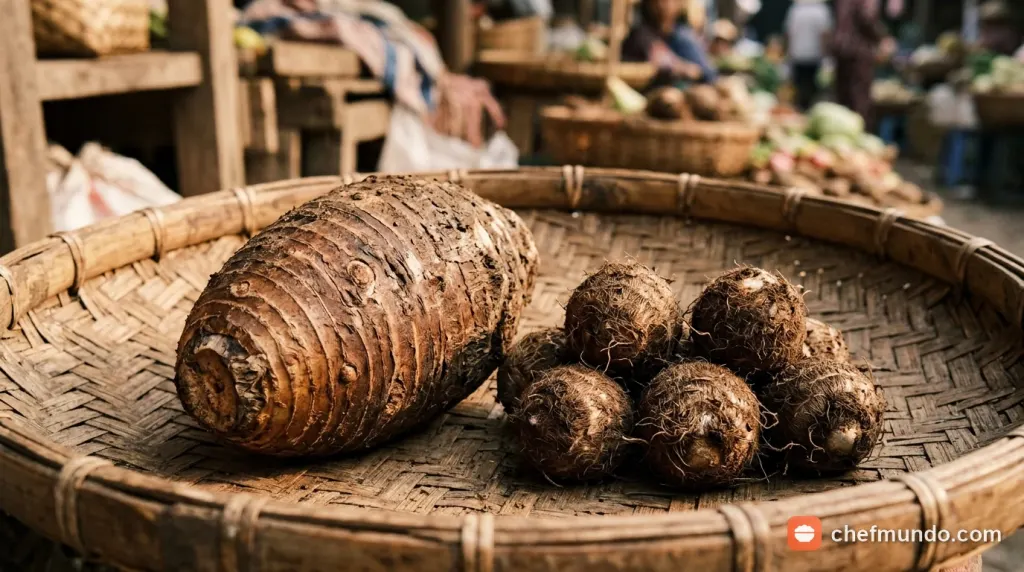 So sánh hình thái củ cái môn lớn và chùm củ con khoai sọ
