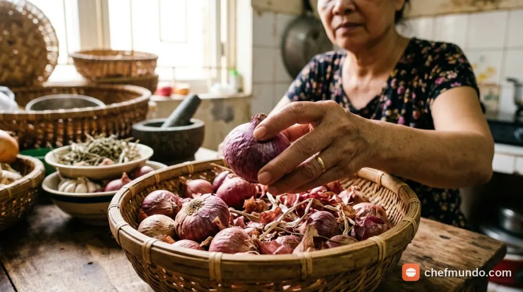 Dùng tay bóp nhẹ kiểm tra độ cứng của củ hành hơi óp để quyết định dùng sớm