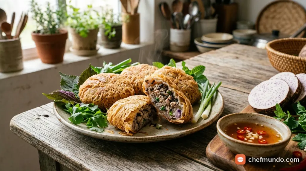 Cách làm bánh khoai môn nhân thịt chiên giòn thơm bùi tại nhà