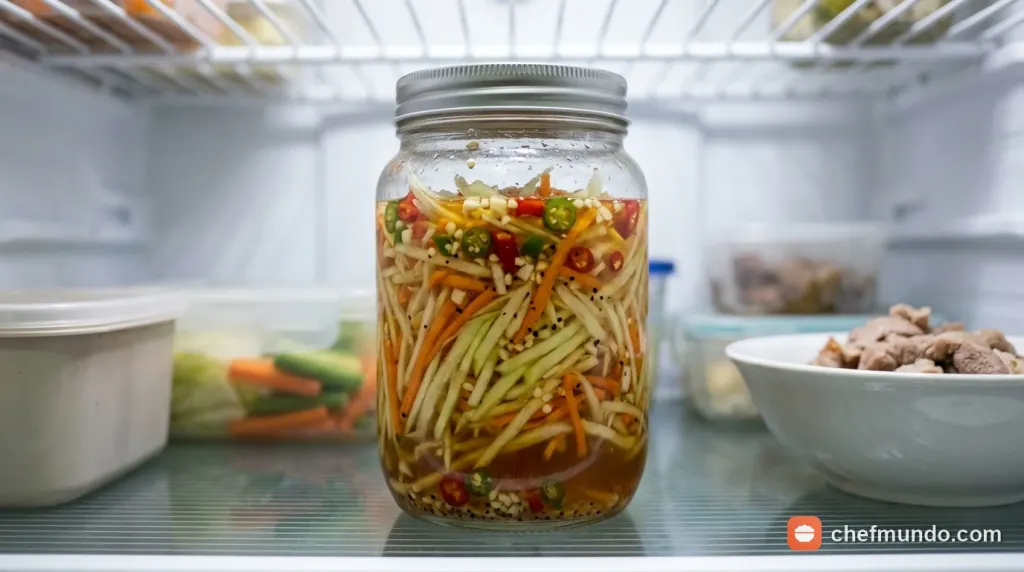 Ướp đường cát với đu đủ xanh và cà rốt để rút nước tạo độ giòn sần sật