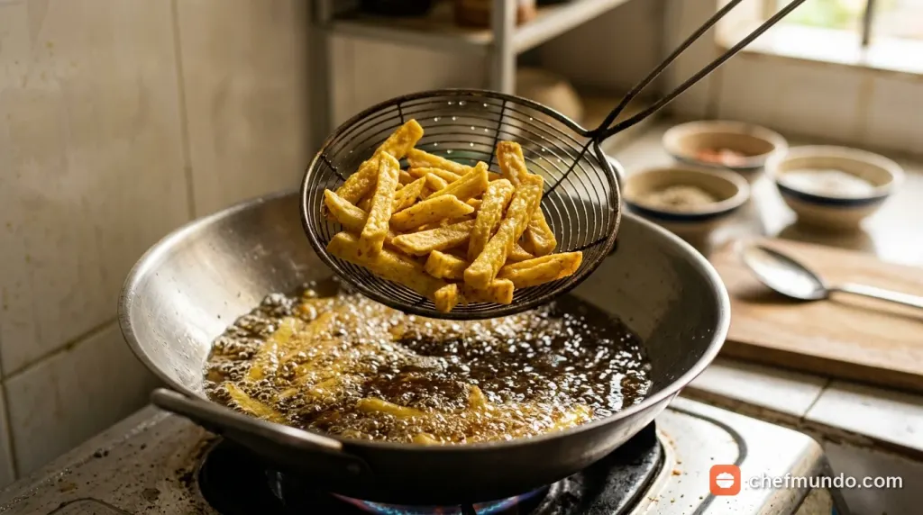 Kỹ thuật chiên khoai môn giòn rụm vàng ươm và ráo dầu trong chảo sâu lòng