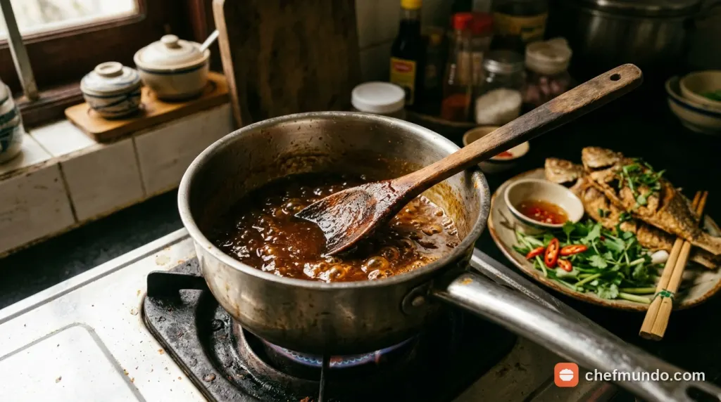 Bảo quản nước mắm me tự nấu trong hũ thủy tinh đậy kín tại ngăn mát tủ lạnh
