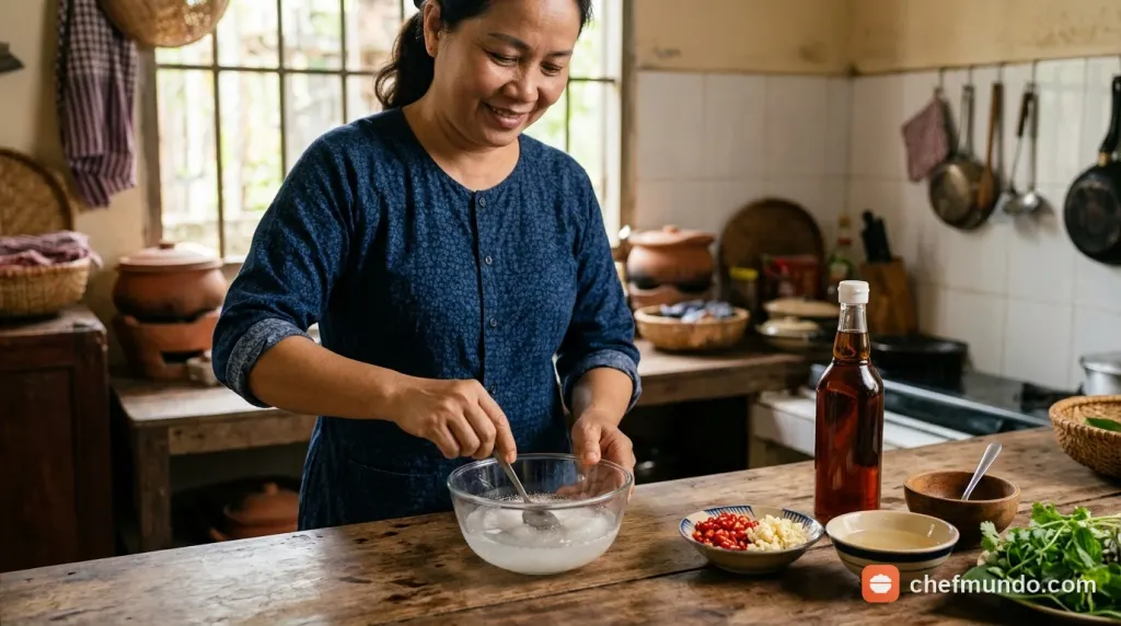 Tỷ lệ pha mắm ăn bún chả giò chua ngọt hài hòa cùng đường và cốt chanh
