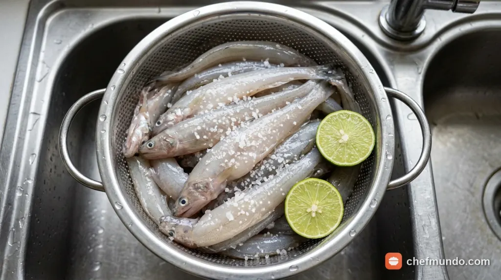 Ngâm cá khoai trong bát nước muối loãng pha chanh để khử nhớt và làm săn chắc thịt cá