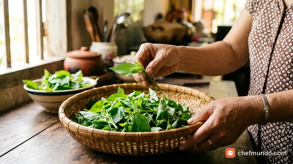 Hướng dẫn nhặt đọt non và lá bánh tẻ khi sơ chế rau đay