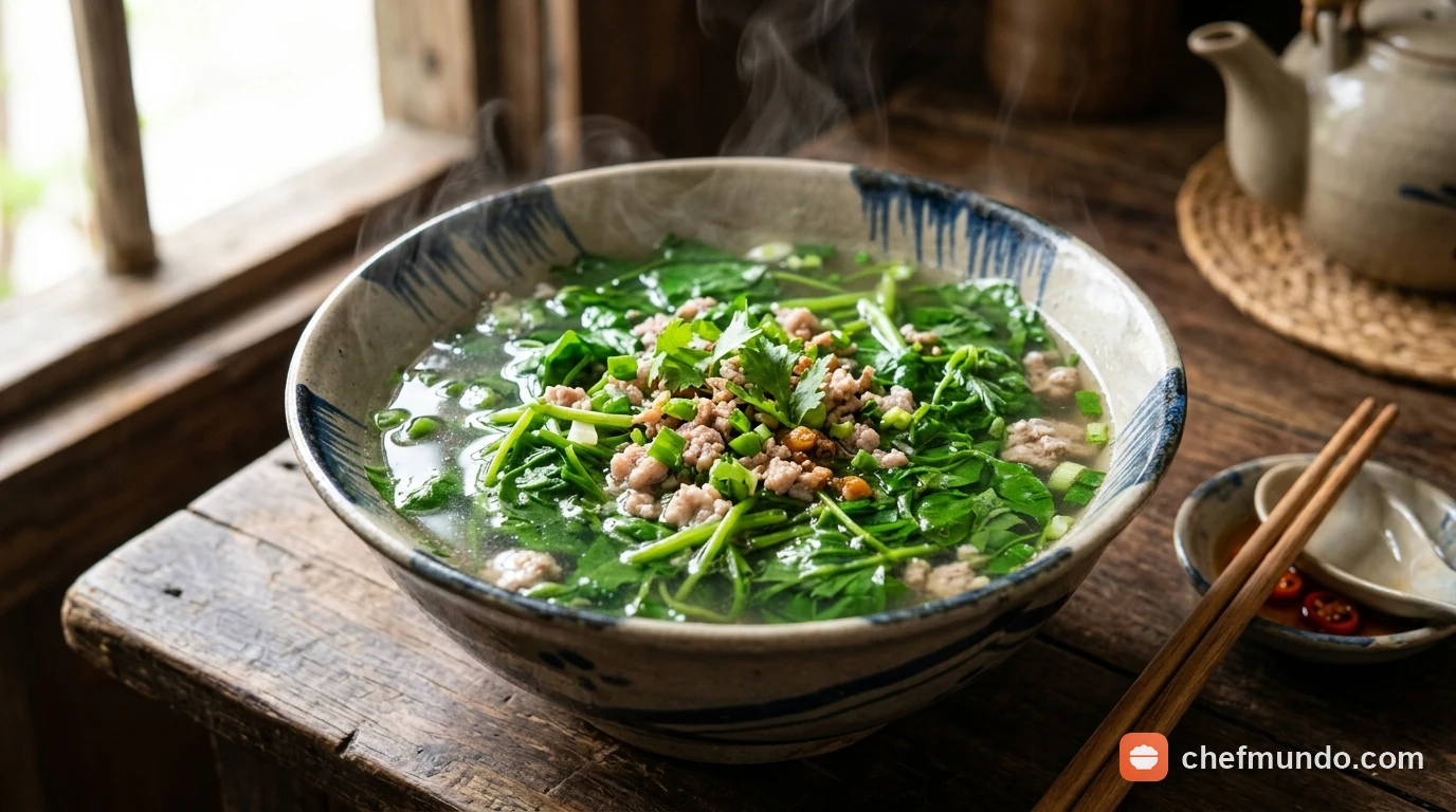 Tô bát canh cải xoong thịt băm nóng hổi