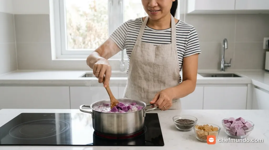 Nồi nấu chè khoai môn thanh nhẹ ít đường và giảm nước cốt dừa tại nhà