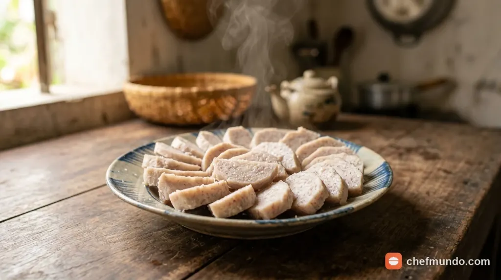Đĩa khoai môn hấp chín mềm bốc khói là cách chế biến an toàn và dễ tiêu hóa cho người có vết thương