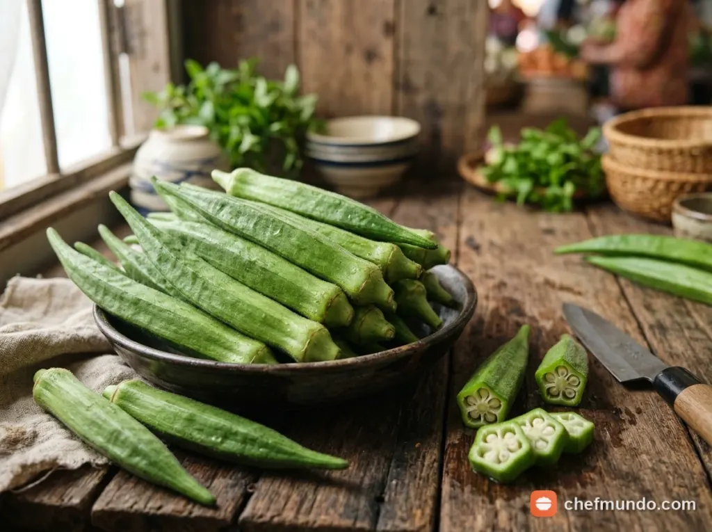 Bát canh chua nấu cùng đậu bắp tươi và cà chua thơm ngon