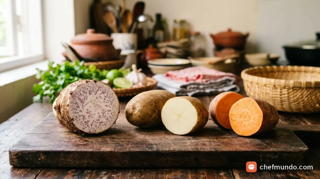 So sánh củ khoai môn tươi với khoai tây và khoai lang làm nổi bật tác dụng kiểm soát đường huyết và chuyển hóa