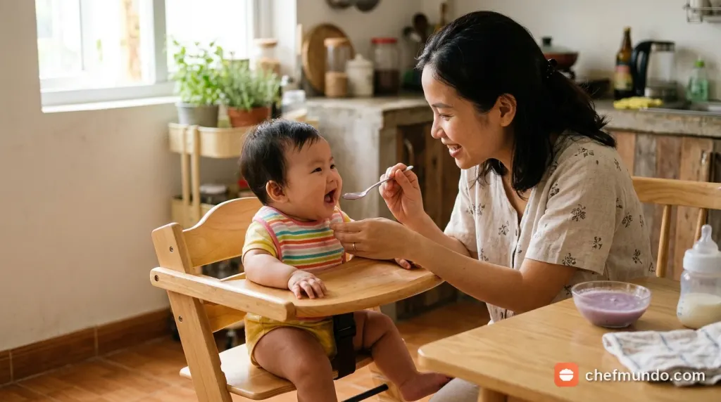 Mẹ tập cho bé ăn dặm món cháo khoai môn thơm ngon bổ dưỡng
