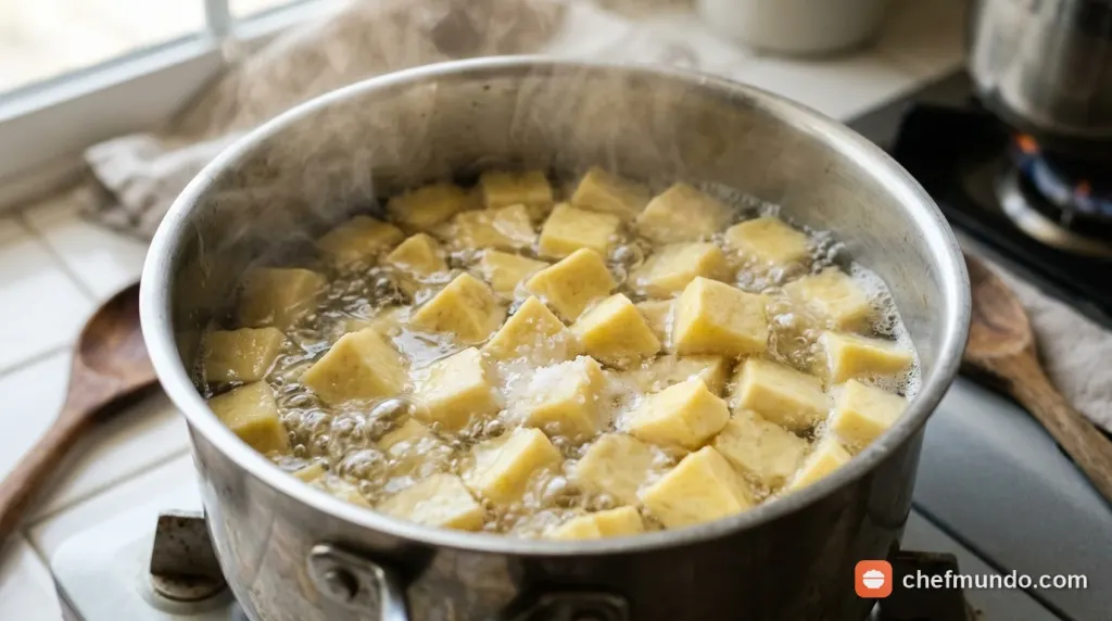 So sánh lát cắt củ khoai sáp ruột vàng đậm đặc bên cạnh khoai môn cao và khoai lang