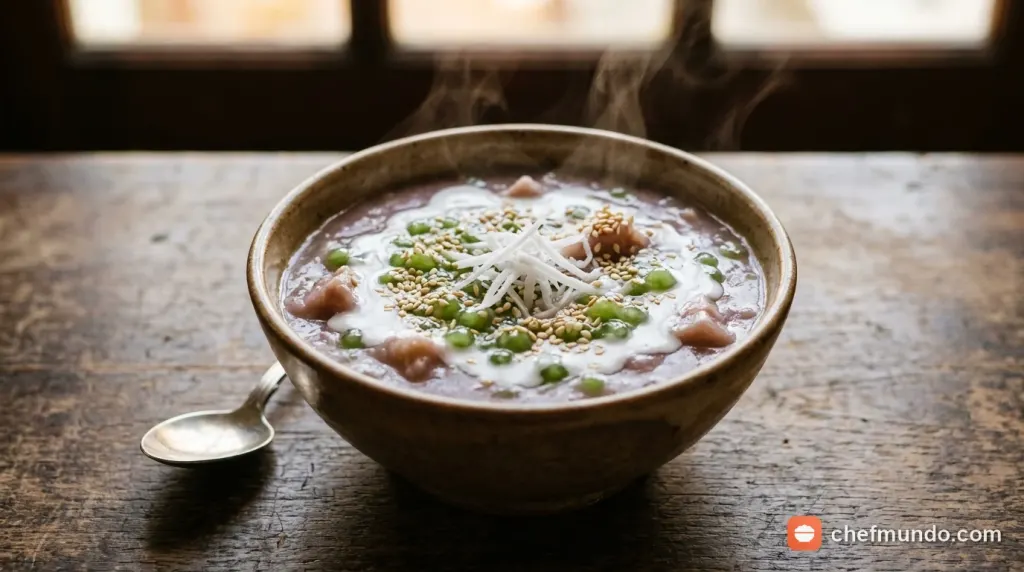 Bát chè củ dẻo bột báng chan nước cốt dừa thơm lá dứa sánh mịn