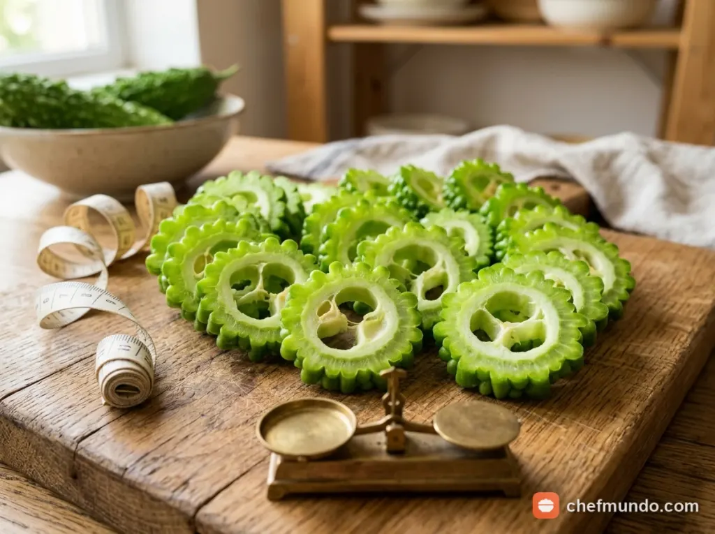 Thao tác nạo bỏ ruột trắng của mướp đắng để giảm bớt vị đắng
