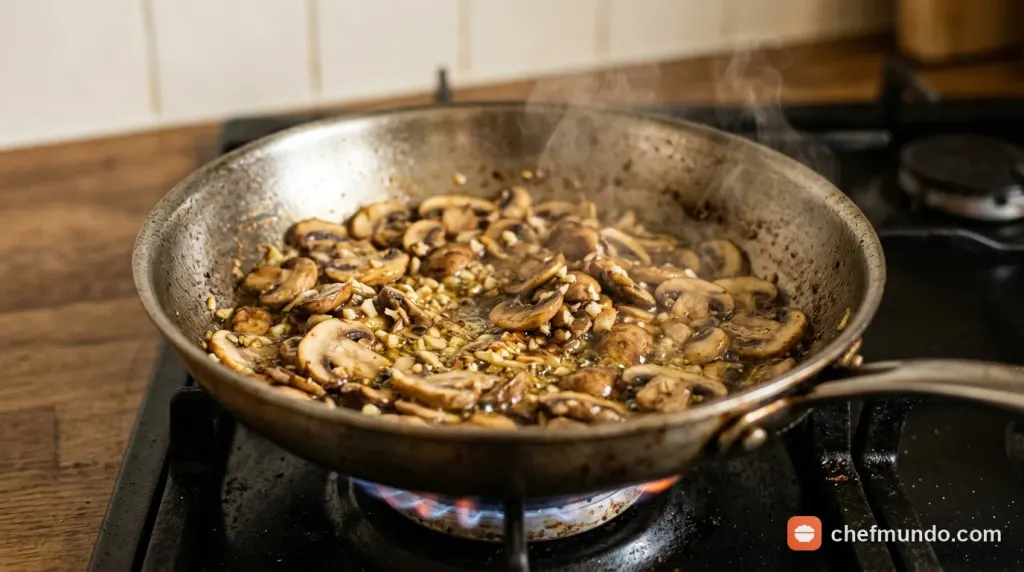 Kỹ thuật xào nấm với tỏi trên lửa lớn chín kỹ đảm bảo an toàn thực phẩm tránh ngộ độc