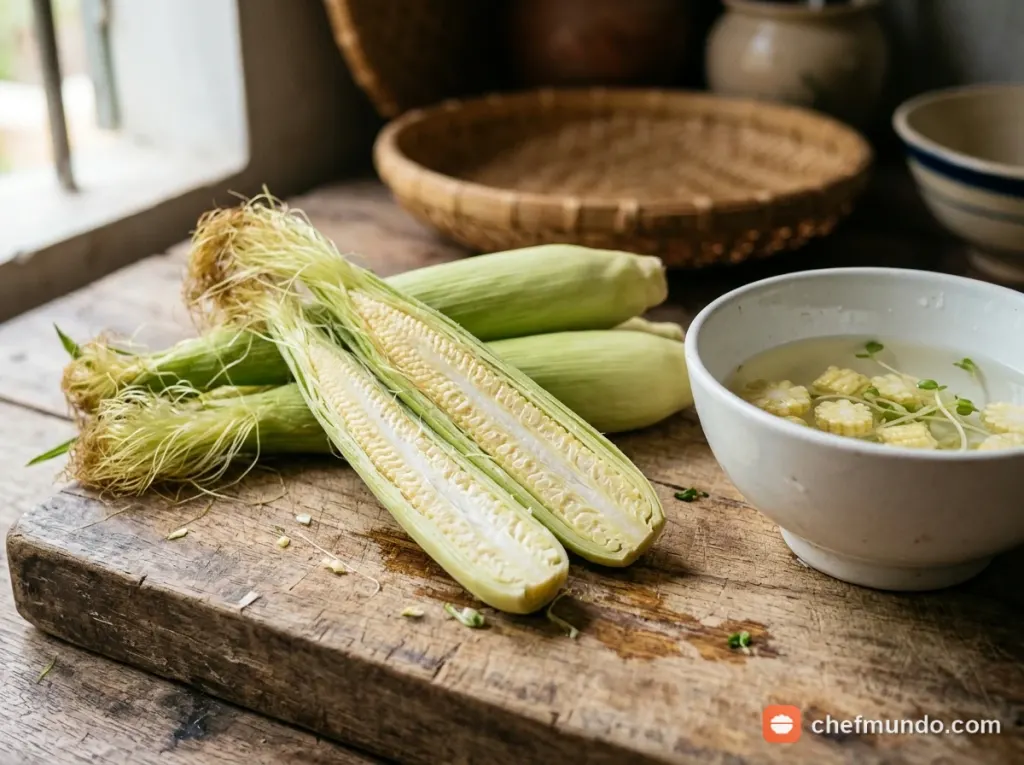 Mặt cắt ngô bao tử non giòn mọng nước