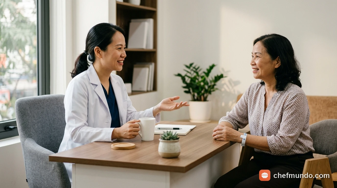 Bác sĩ tư vấn chế độ ăn kiêng rau muống sau phẫu thuật cho bệnh nhân