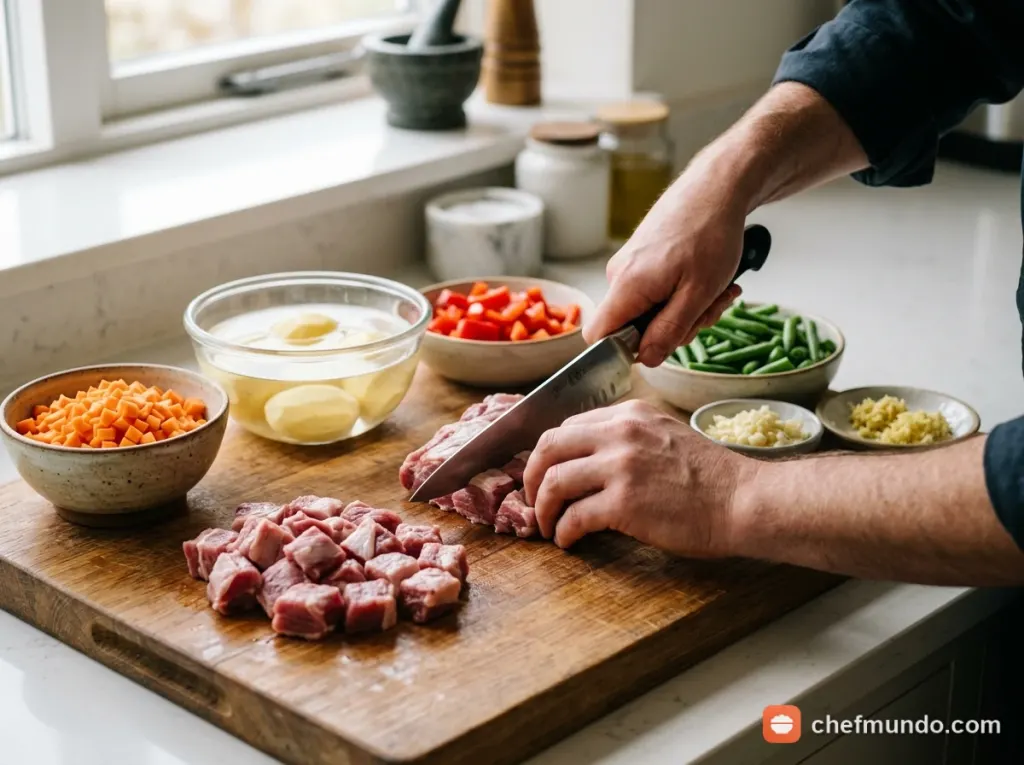 Sơ chế thịt cừu và các loại rau củ