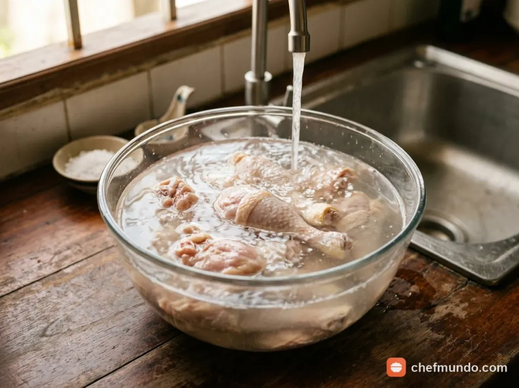 Sơ chế thịt gà và nấm đông cô