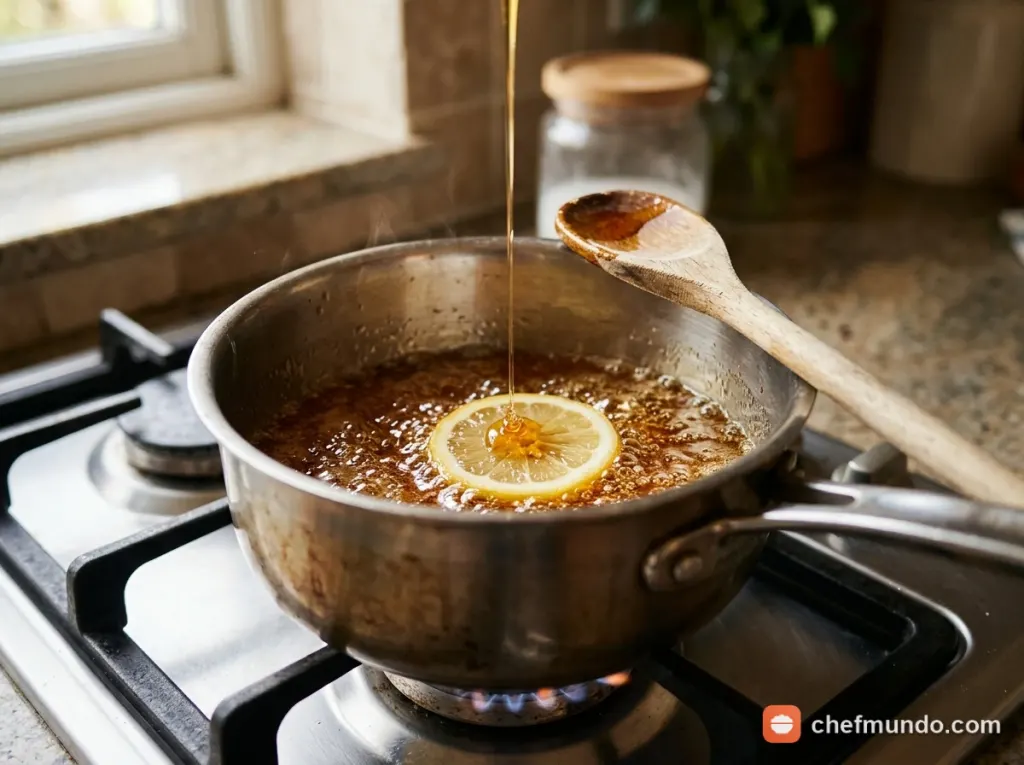 Nấu nước đường siro mật ong và để nguội