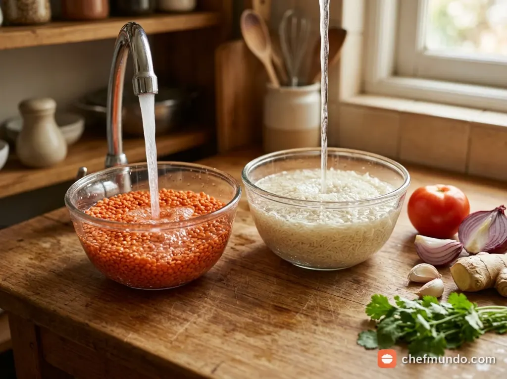 Sơ chế gạo Basmati và đậu lăng đỏ