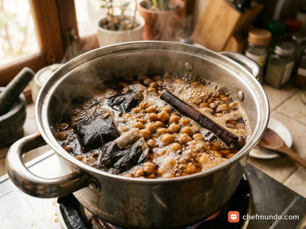 Ngâm và hầm mềm đậu gà cùng túi trà đen