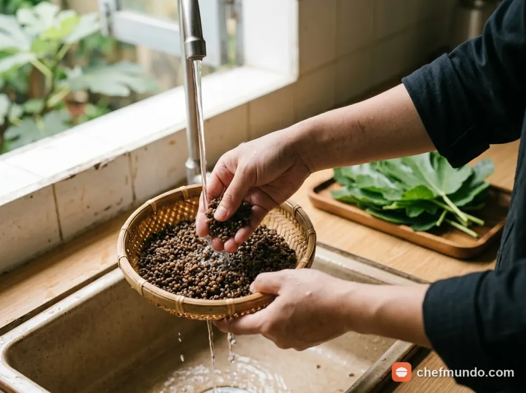 Sơ chế trứng kiến gai đen và chuẩn bị lá vả non