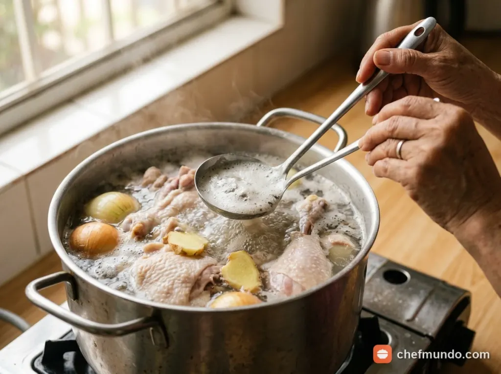 Sơ chế gà và luộc lấy nước dùng trong