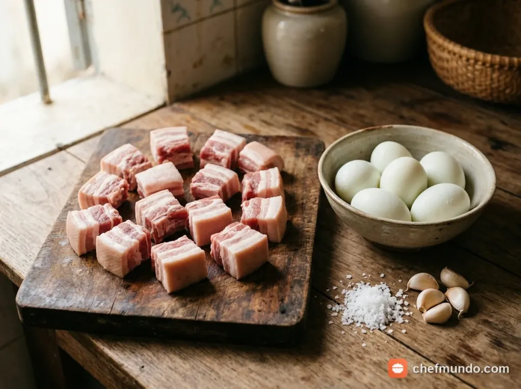 Sơ chế thịt ba chỉ và luộc trứng vịt