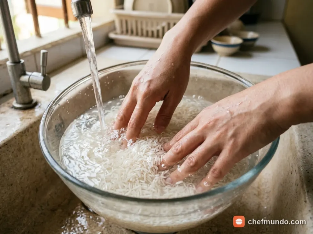 Vo sạch và ngâm gạo hạt dài