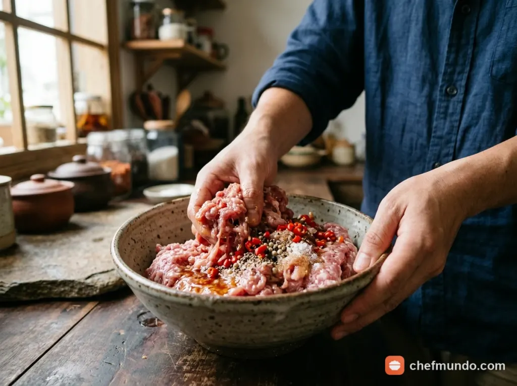 Ướp thịt với muối ớt và gia vị