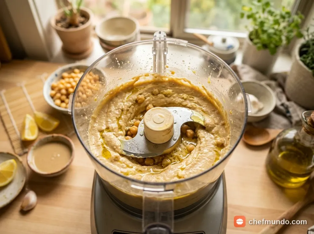 Xay nhuyễn sốt đậu gà Hummus bùi béo