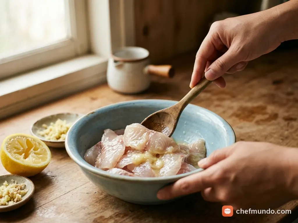 Lọc phi lê, hút ẩm và thái lát mỏng thăn cá