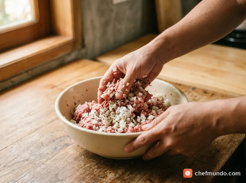 Sơ chế và trộn nhân thịt