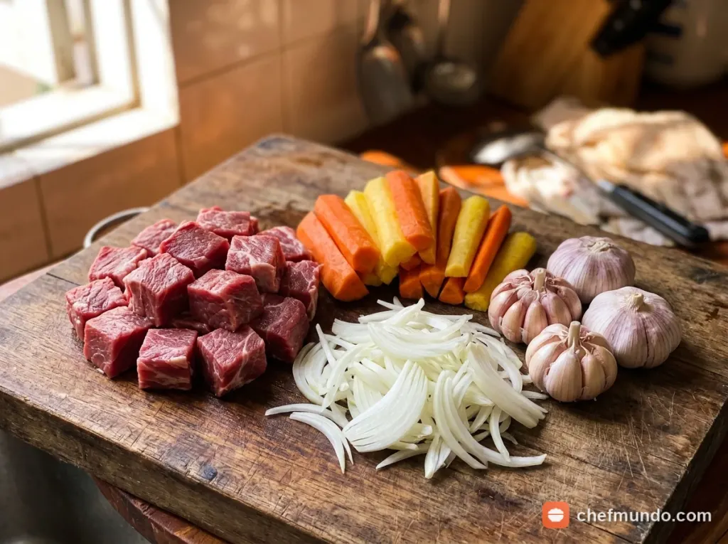 Sơ chế thịt cừu và rau củ