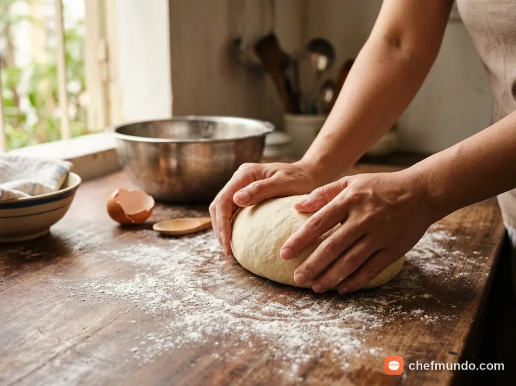 Nhào bột làm sợi mì kéo tay