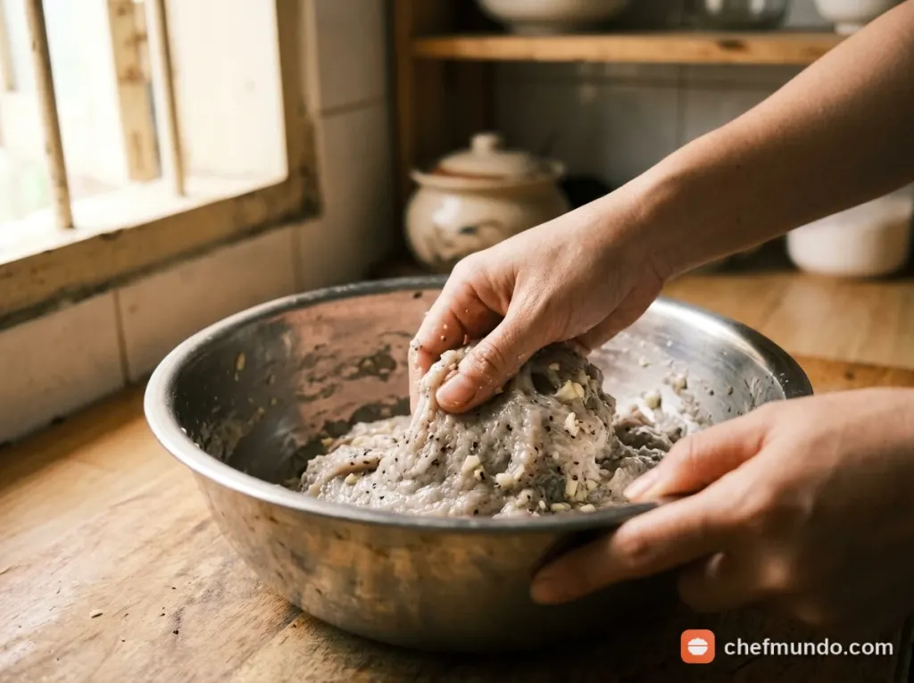 Kỹ thuật ướp và quết chả cá đỏ củ dẻo dai với tỏi Lý Sơn