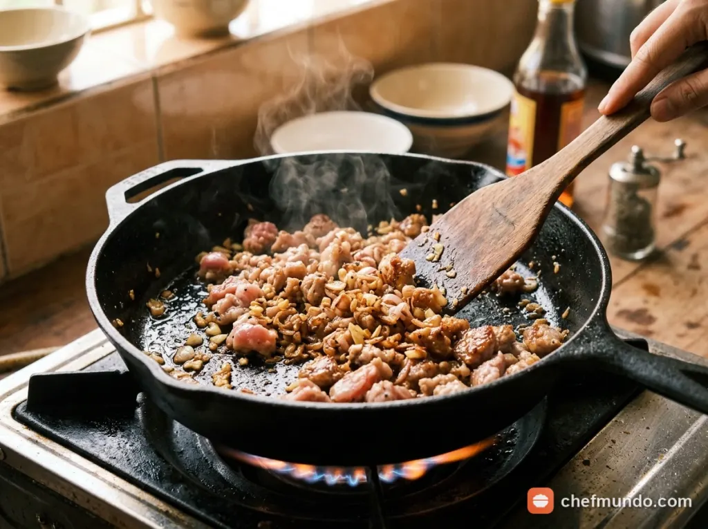 Phi thơm hành tỏi và xào săn thịt