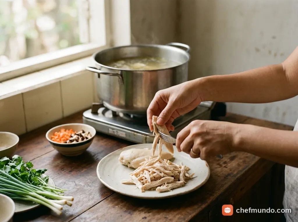 Xé gà và lọc nước dùng