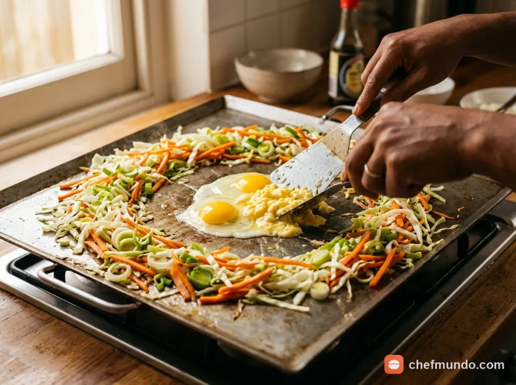Xào rau củ giòn ngọt và làm chín trứng