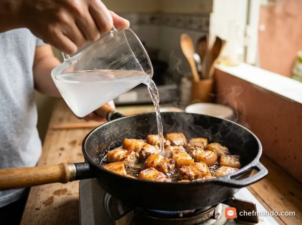 Thắng nước màu và xào săn thịt với nước dừa