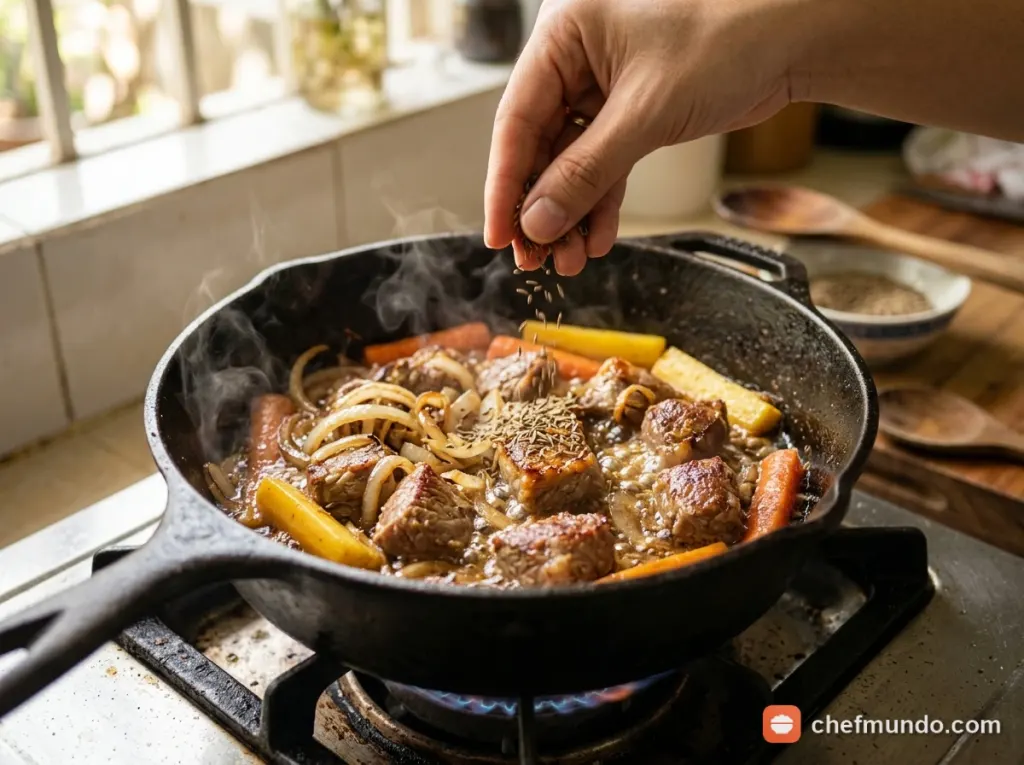 Chiên xào thịt và rau củ tạo nền zirvak