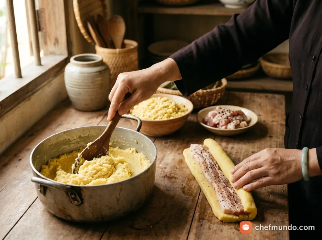 Nấu chín và tán nhuyễn nhân đậu xanh